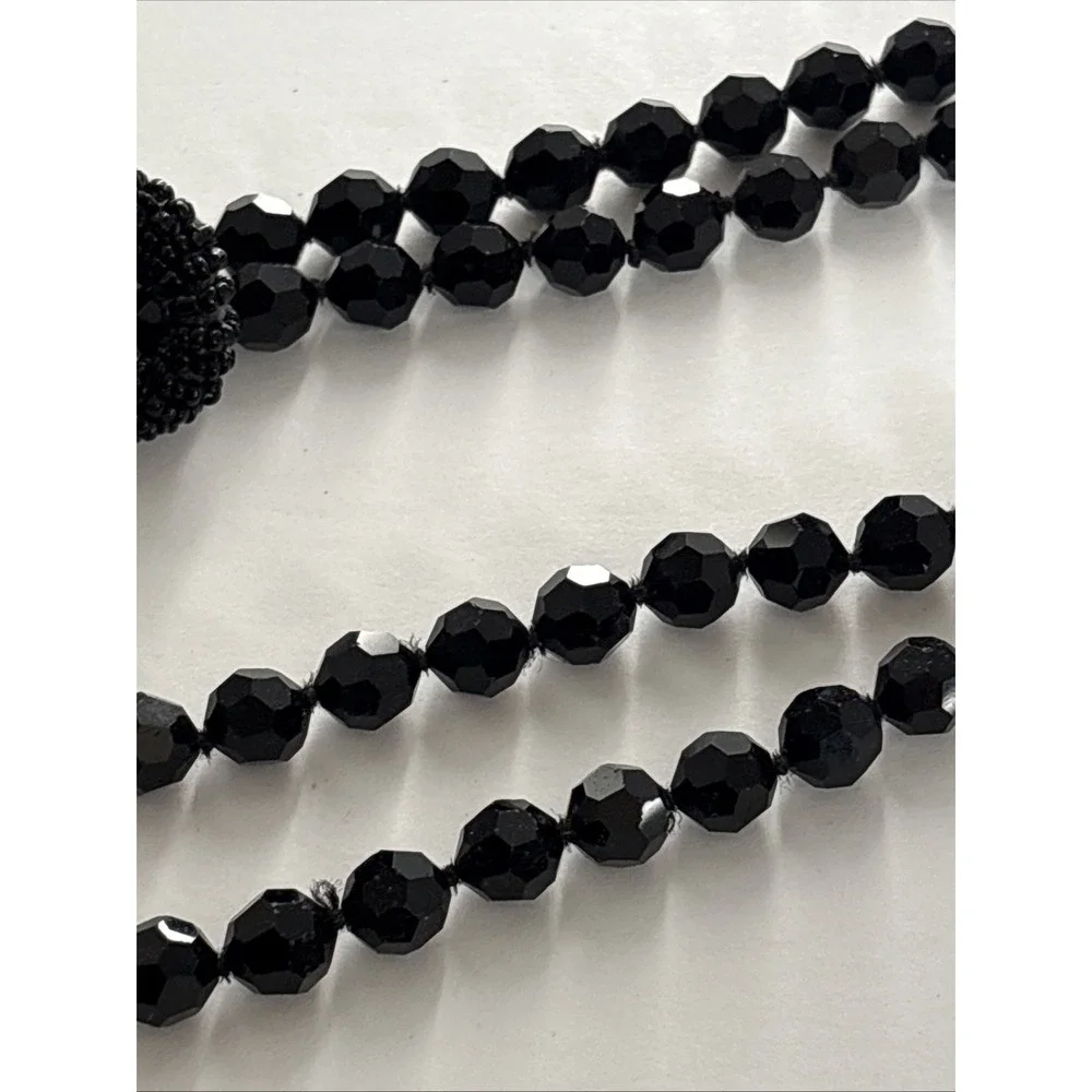 Victorian Jet Black Faceted Beaded Mourning Necklace with Turquoise Accent